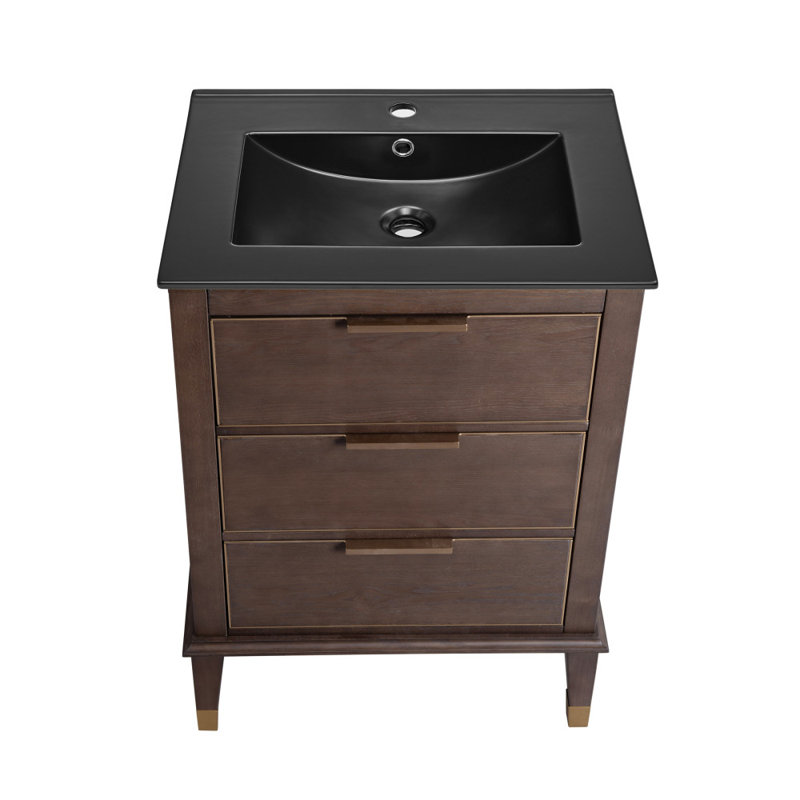 Meuble-lavabo 24 po Hugo en noyer, Trou unique, Noir mat