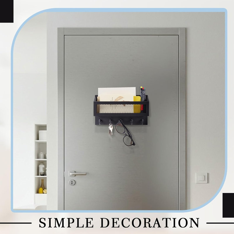 Organisateur de décoration murale rustique en bois massif et porte-clés avec 5 crochets pour réfrigérateur d'entrée