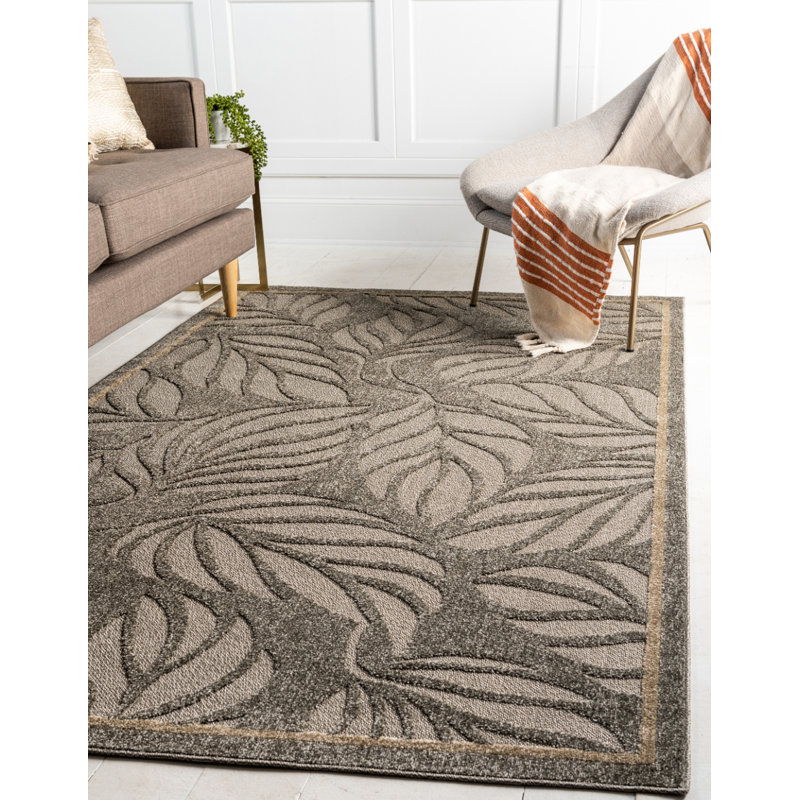 Westerly Floral Indoor / Outdoor Rug, Rectangle 5' x 8', Terracotta Red/Beige