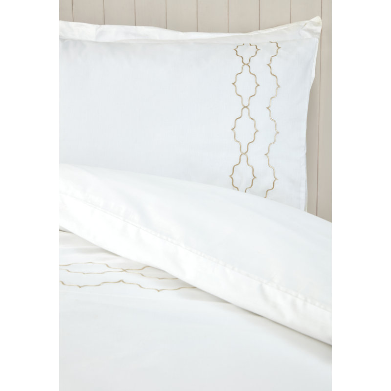 Modena Cotton Blend Trellis Duvet Cover Set, White, Super King