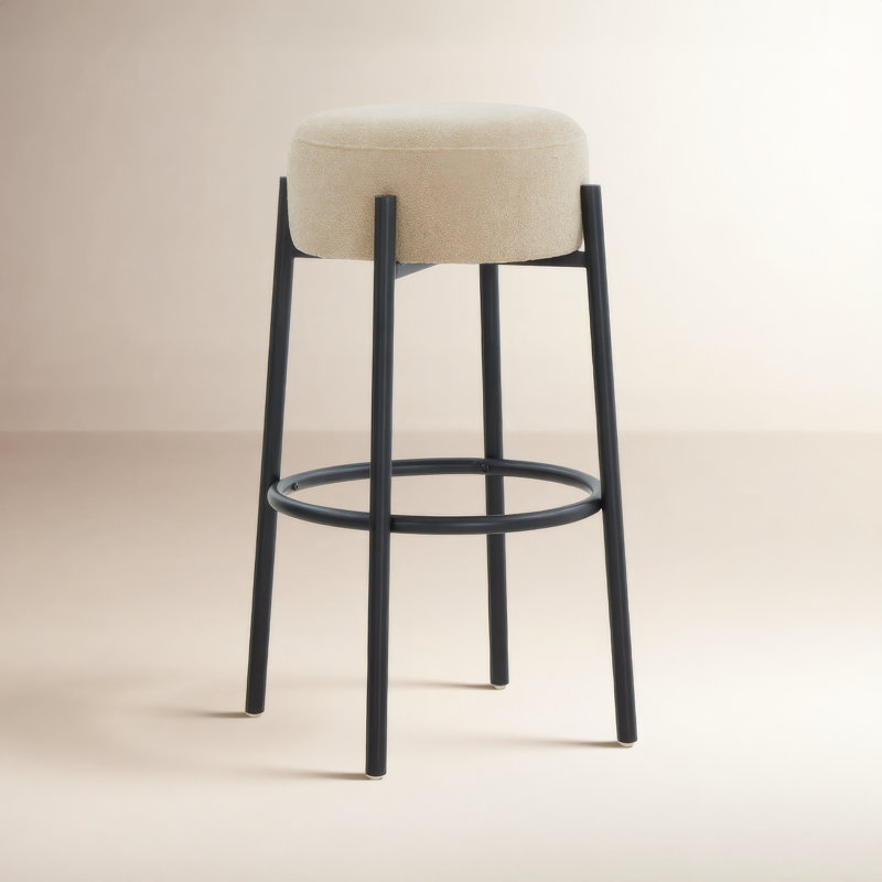 Colombe Upholstered Stool with Metal Frame, Bar Stool (30" Seat Height), Boucle-Tan