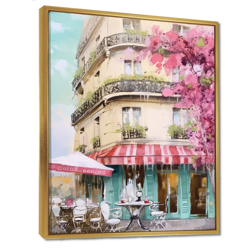 «Rose Blooming Terras Paris Summer Bar - City Paris», art mural, Cadre flottant doré, H 40 po x l 30 po