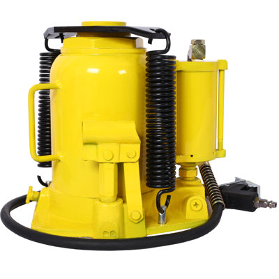 Cric-bouteille pneumatique pneumatique, vérin à bouteille entièrement soudé 32 Tonnes / 70550 lb, plage de levage de 10 à 16,3 pouces, poignée manuelle et pompe à air, pour voiture, camionnette, véhicule récréatif, réparation automobile, ingénierie industrielle, jaune