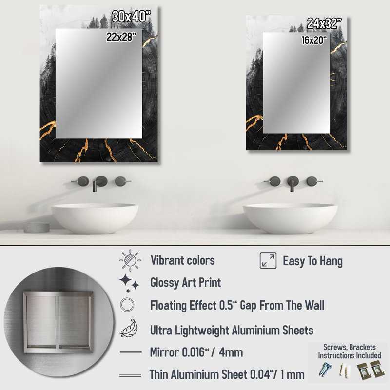 Mysteries Of A Dark Onyx Wood Slice II - Owl Unique Mirror, Modern Large Wall Mirror, Printed Metal Art, 32" x 24"