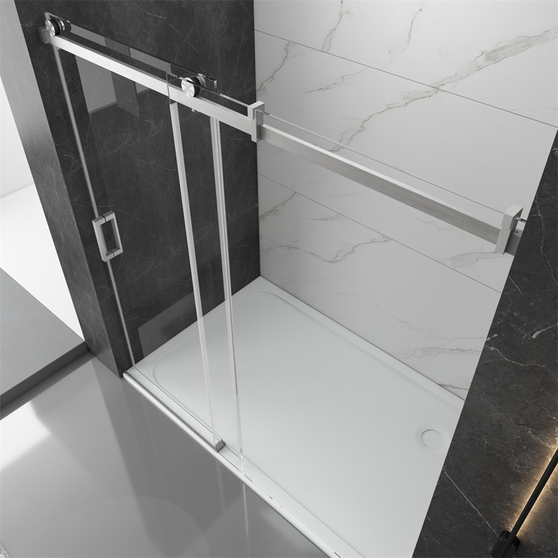 76" H x 60" D x 60" W Framless Rectangle Tempered Glass Shower Stall, Brushed Nickel