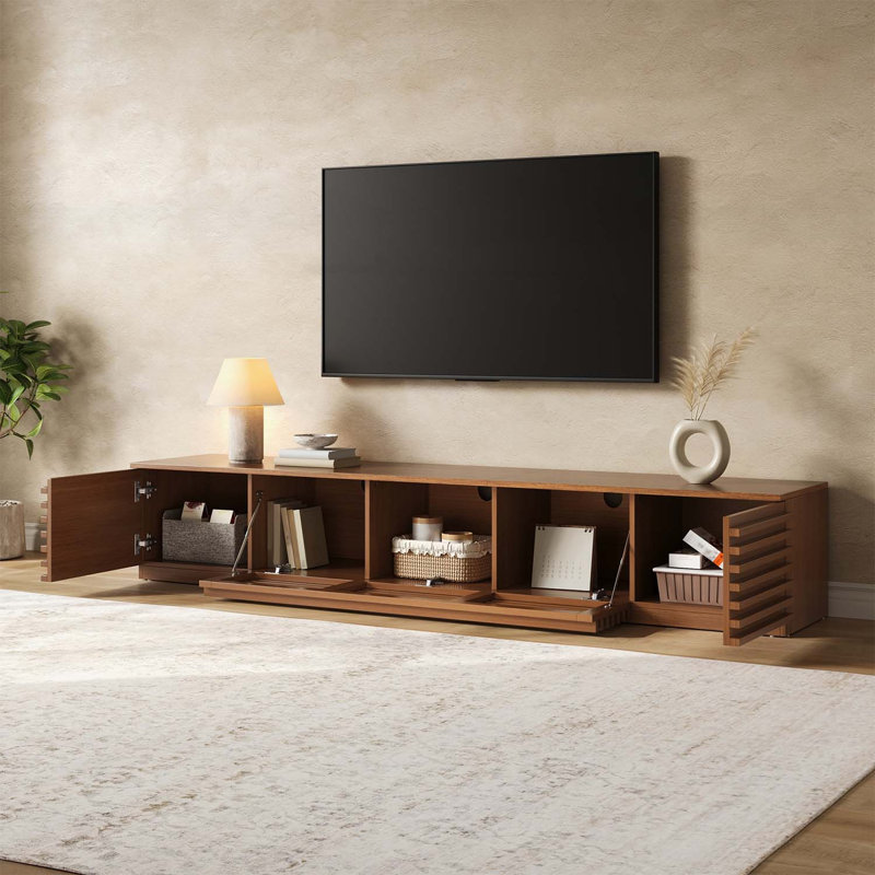 Meuble télé 86 po pour téléviseur de 90 po ou moins, centre de divertissement avec gestion des câbles et charnières à fermeture en douceur pour le salon