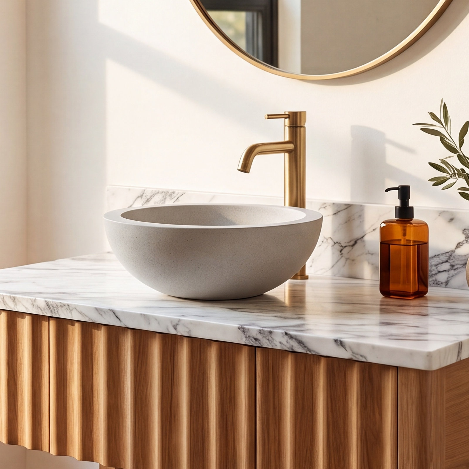 NativeStone Morro Round Concrete Vessel Sink, Ash
