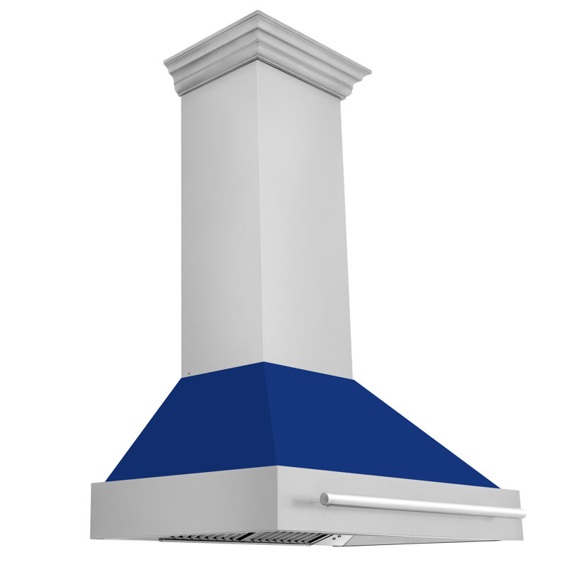 ZLINE 36 in. Stainless Steel Range Hood with Stainless Steel Handle, Blue Gloss