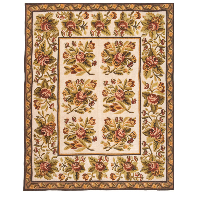 Wool Floral Area Rug, Rectangle 10' x 14'