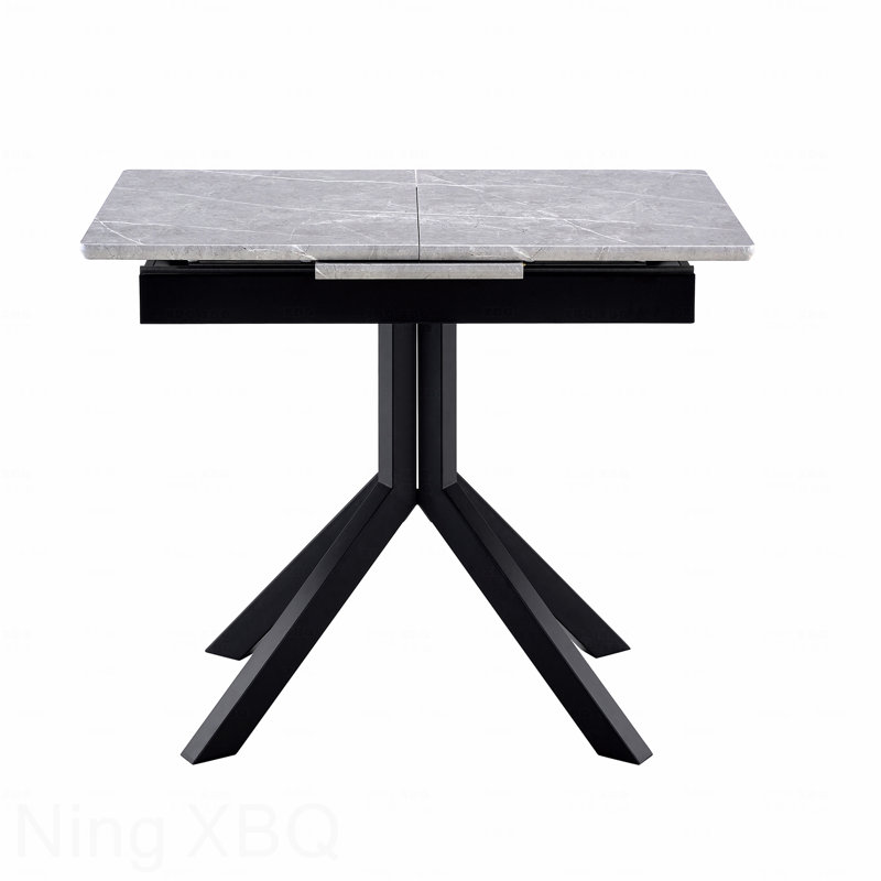 Modern Rectangular Dining Table Light Gray Painted Mdf Top Sturdy Geometric Metal Legs