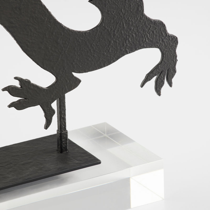 Black Iron Chinoiserie Dragon Sculpture, 16"