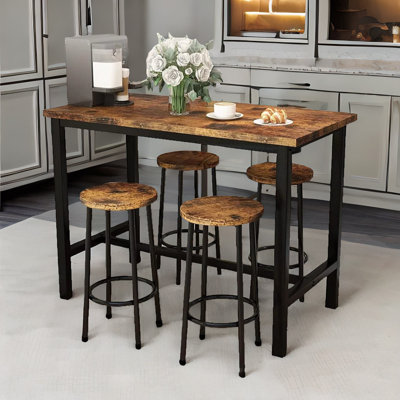 Reeside 4 - Person Dining Set With Table & Stools Industrial Rustic Brown Furniture