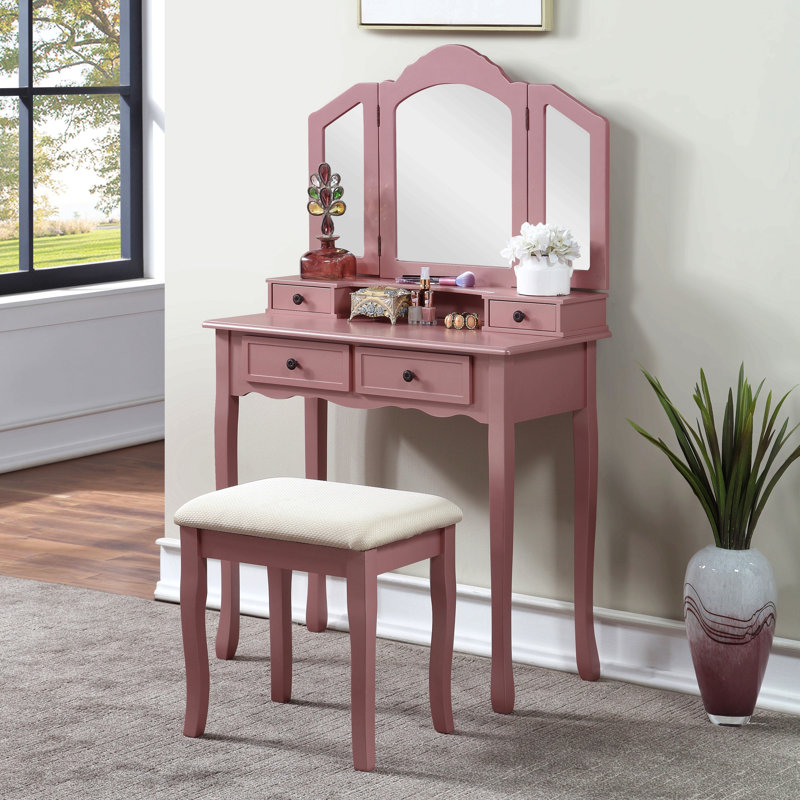 Sanlo Wooden Vanity Make Up Table And Stool Set, Rose Gold
