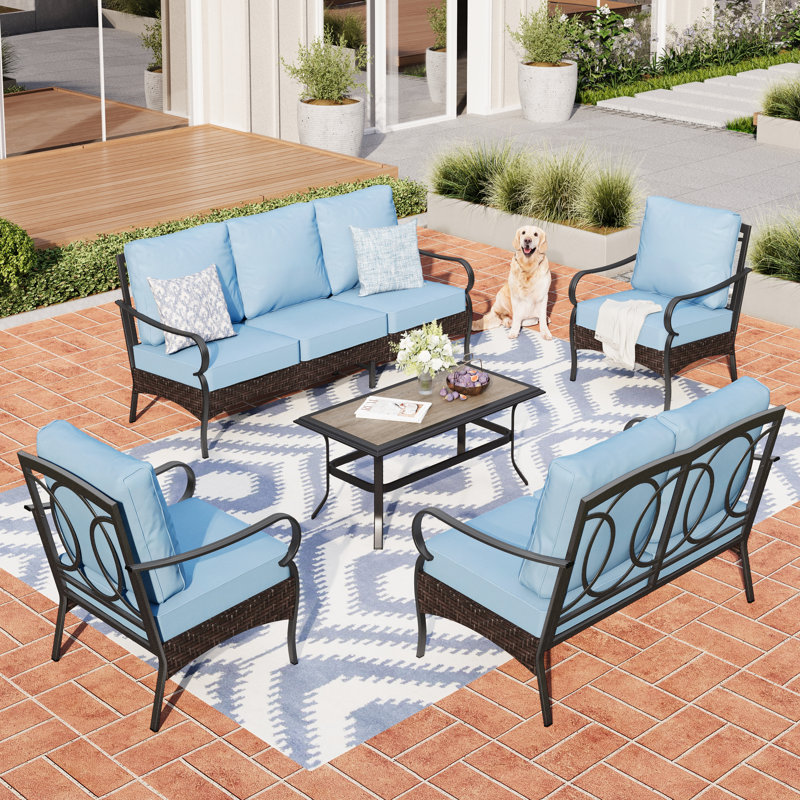 7-person Outdoor Conversation Set With Loveseat, Light Blue