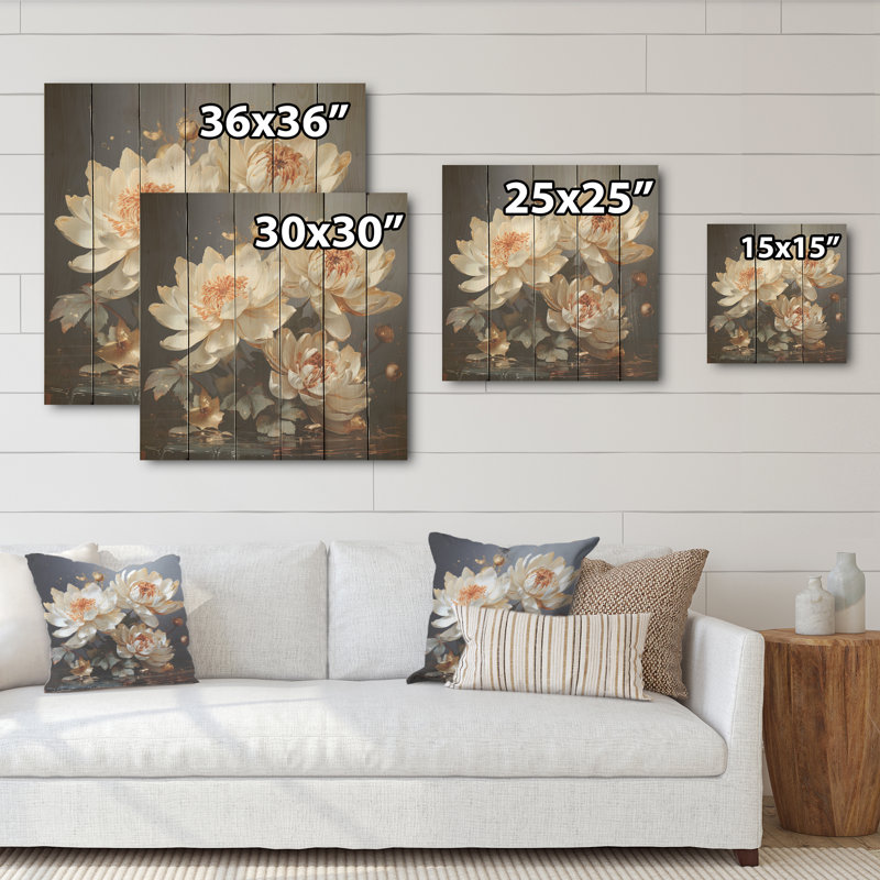 «Gilded Tranquility Lotus I», art mural sur bois de pin naturel, H 30 po x l 30 po