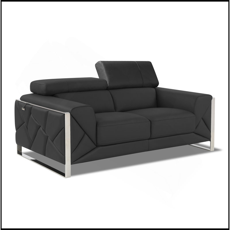 Causeuse en cuir italien Global United, Argent argent, Gris foncé