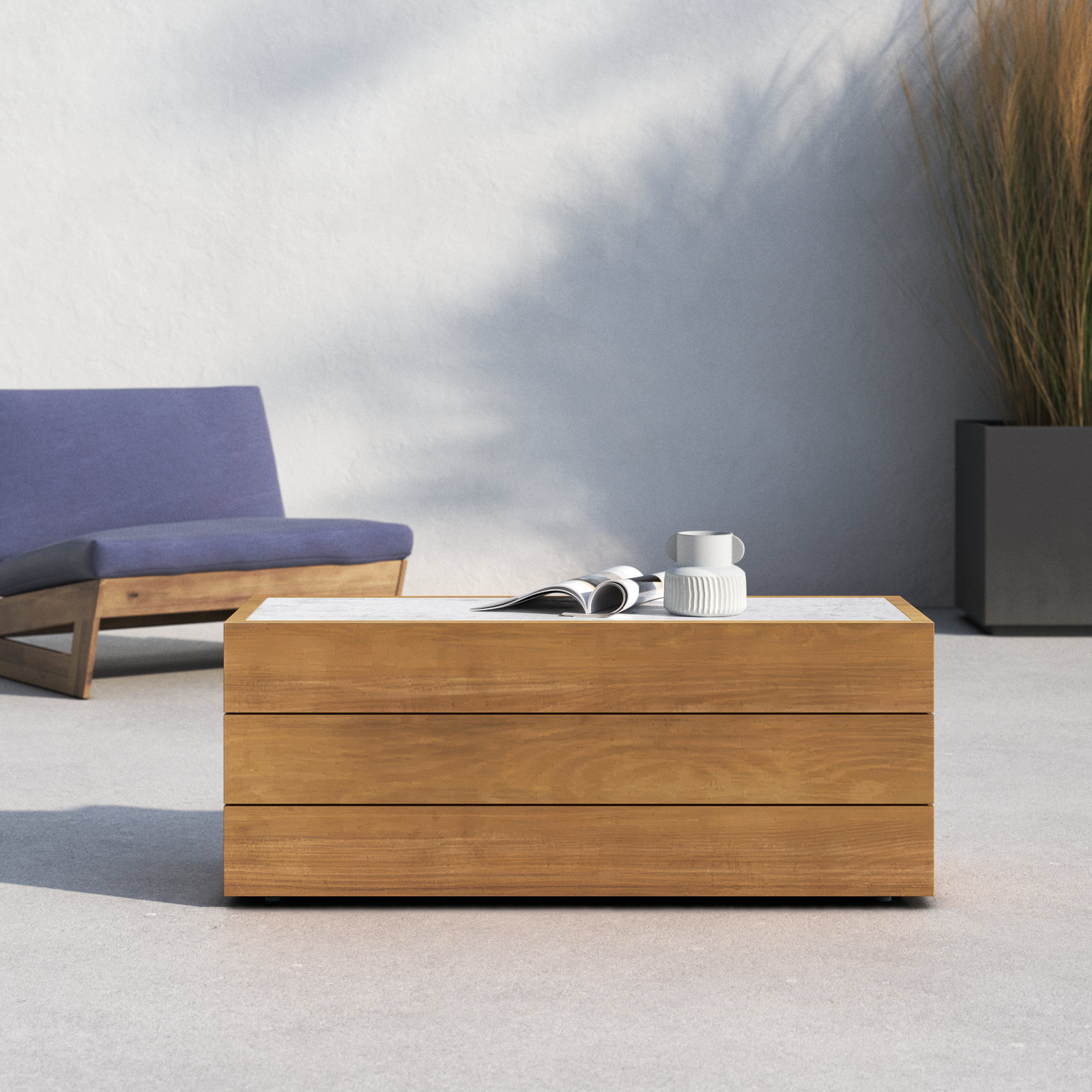 Amoz 14'' Stone Outdoor Coffee Table, 15.75" H x 14" W x 39" D