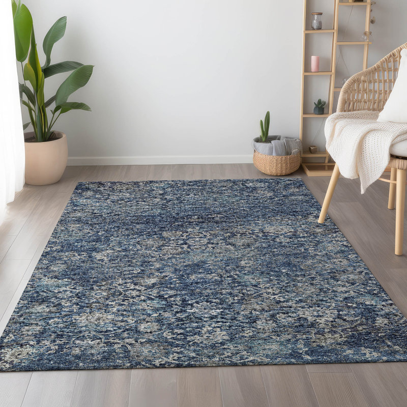 Tapis bleu Premium lavable à la machine Andreau AMF92, Rectangle 5 pi x 7 pi 6 po