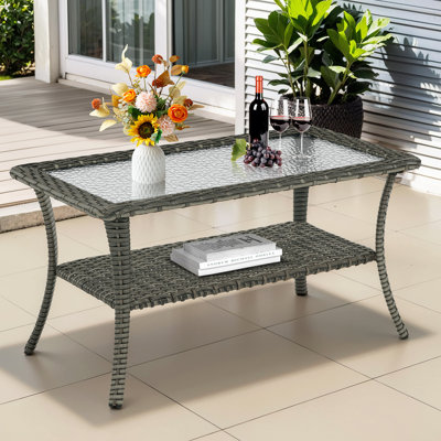 Carolina Rectangular All-Weather Wicker Outdoor Coffee Table With Storage , 39" In. W 22" In. D