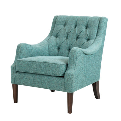 Button Chair In Teal, Solid Wood Legs, Removable Cushion For A Contemporary Look Accent Chair, Teal Color, Frame, Foam Seat