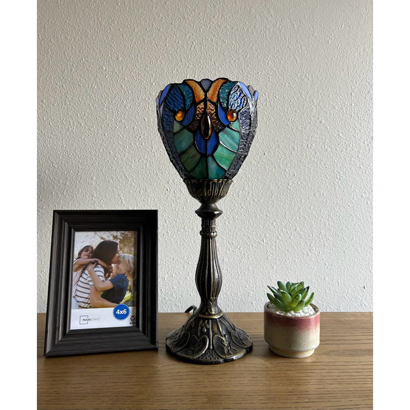 Simonetti Tiffany Mini Torch Table Lamp Stained Glass Liaison Lamp LED Bulb  Included 6'W*6"D*15" H, Blue