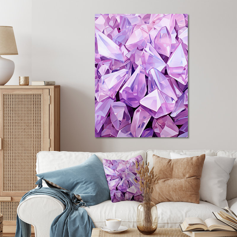 Fusion de pierres précieuses mauves - formes abstraites, art mural en métal, H 20 po x l 12 po x P 1 po