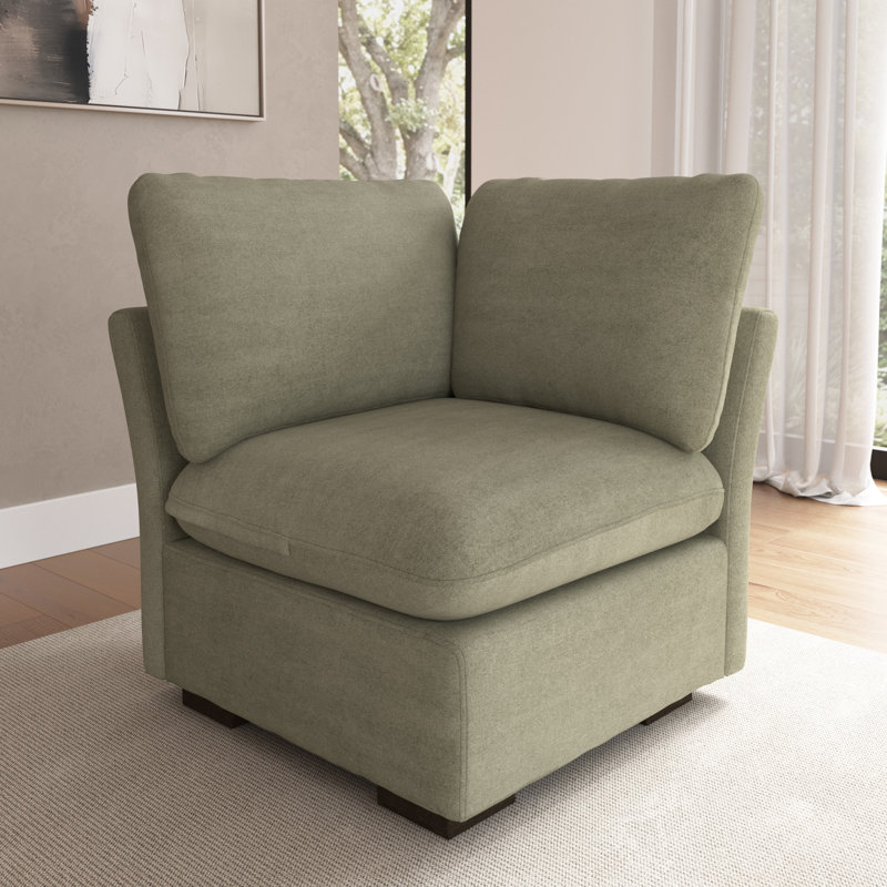 Modular Corner Wedge, Living Room Furniture, Soft Green Polyester