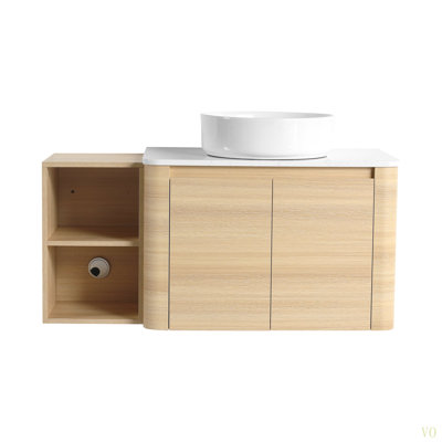Meuble-lavabo mural 42 po avec lavabo d'art en céramique et 1 tablette de rangement, 2 portes à fermeture douce, emballage KD, contreplaqué