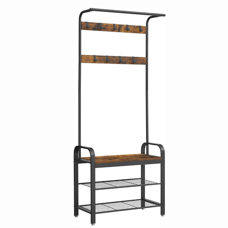 Hall Tree 28.3'' Wide with Bench and Shoe Storage, Brown