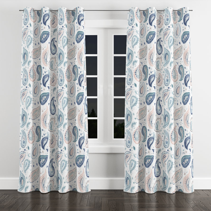 Rideaux modernes pour chambre à coucher - Rideau à œillets bleu Azemina - 1 panneau, L 52 po x L 95 po, Œillets argentés