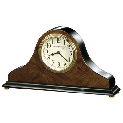 Traditional Analogue Solid Wood Quartz Movement / Crystal Alarm Tabletop Clock in Walnut Piano/Brass