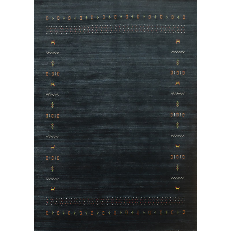 Élégant tapis Gabbeh foncé 8 x 10 avec motifs tribaux complexes