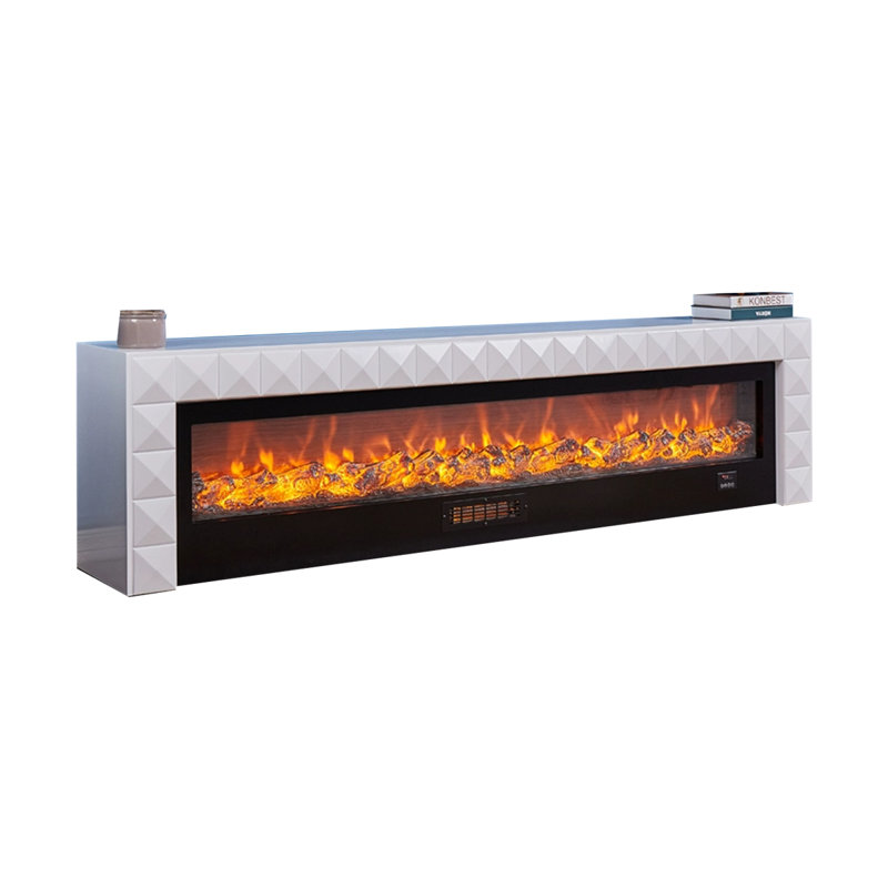 White Solid  Wood TV Cabinet Fireplace, White