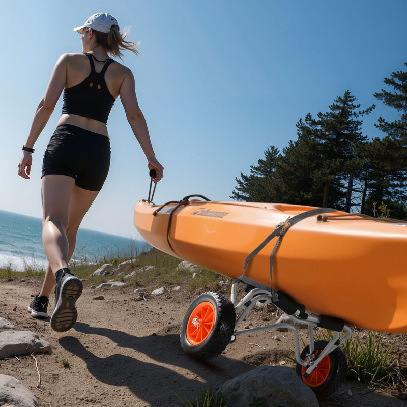 Chariot de kayak, capacité de charge de 250 lb, chariot de kayak pliable avec pneus en caoutchouc solide de 10 pouces et 1 sangle à cliquet, chariot à planche à pagaie pour transporter des kayaks, des canots, des planches à pagaie, des tapis flottants, des bateaux Jon