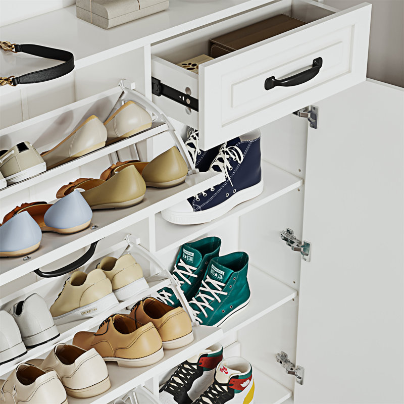 Armoire à chaussures blanche avec 4 portes et 1 tiroir
