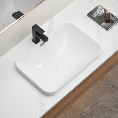 Ceramic Undermount Bathroom Sink 22.05" X 15.36" X 6.7" - White Porcelain Vessel Basin, Seamless Design For Vanity Countertop
