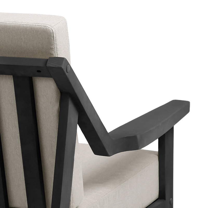 Causeuse d'extérieur en bois de teck avec coussin et accoudoirs Marlo, Chameau clair, Noir