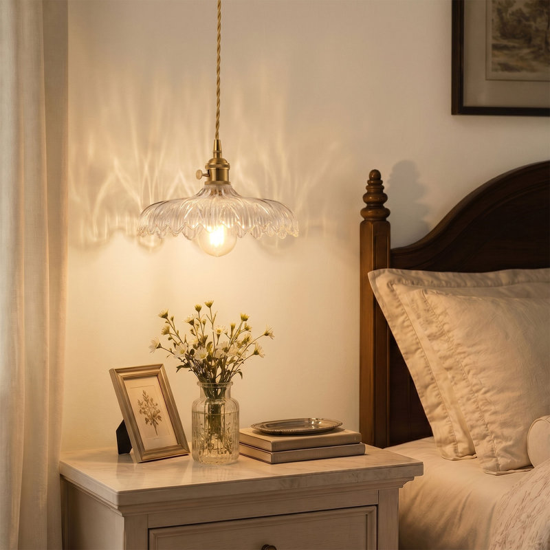 1-Copper glass flower shaped dimmable pendant light