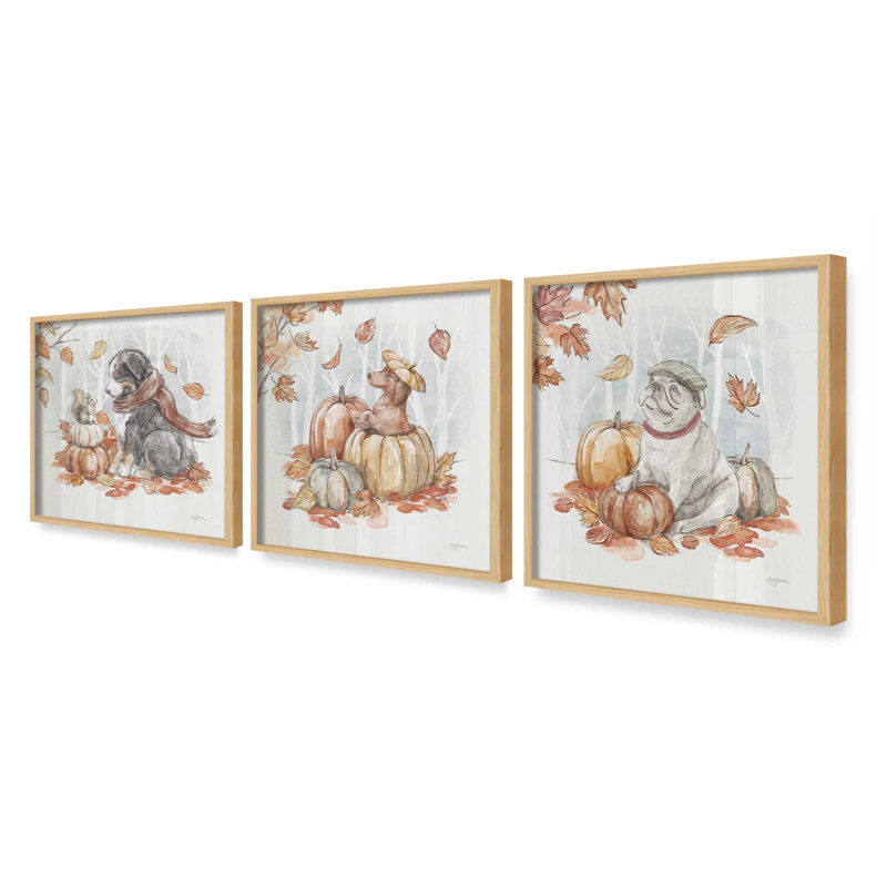 Ensemble de 3 reproductions de citrouilles, Érable américain, 12 po x 12 po