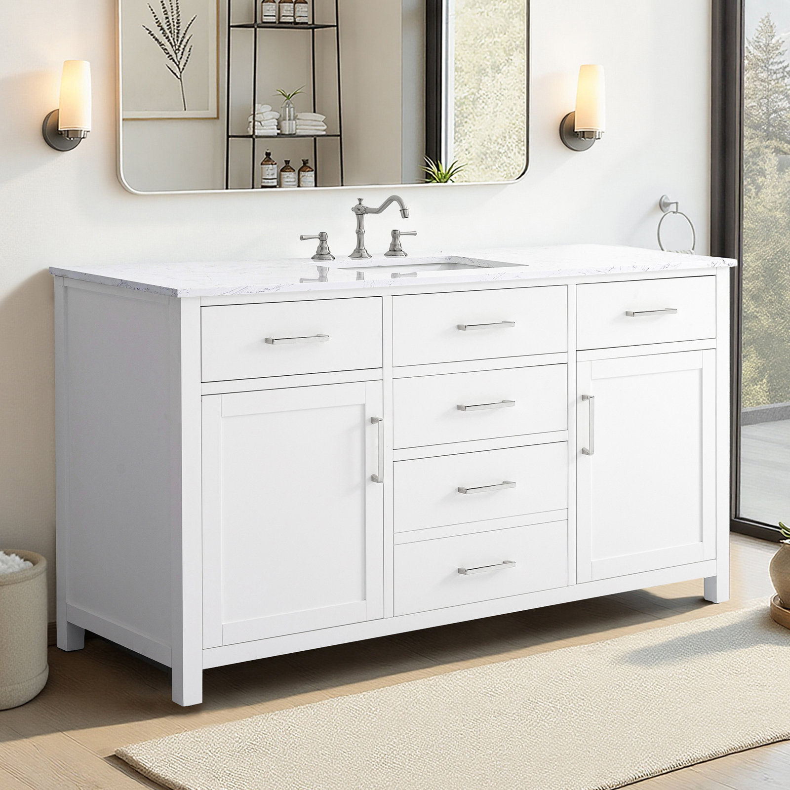 Shamar 60" Single Bathroom Vanity, White