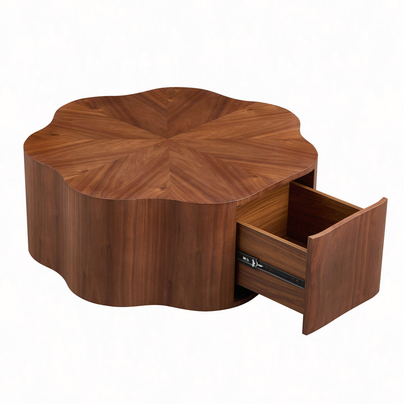 Table basse ronde de forme pétale 35,43 ", petite table basse avec tiroir caché pour le salon, appartement