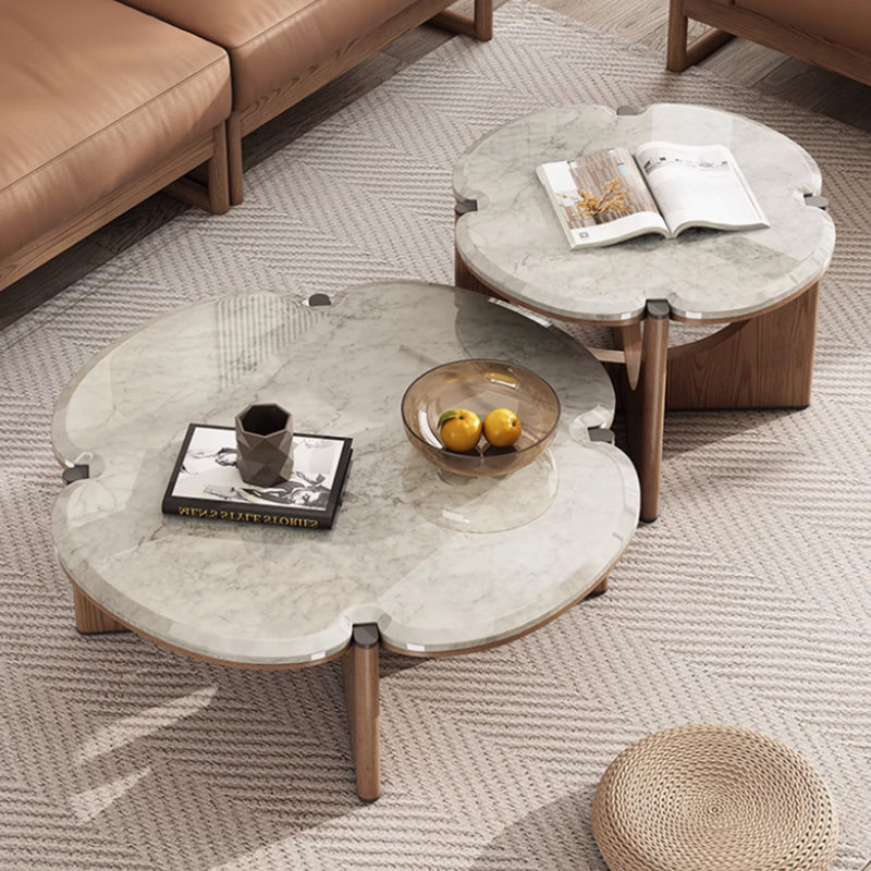 Table basse haut de gamme en marbre de luxe clair, Gris clair