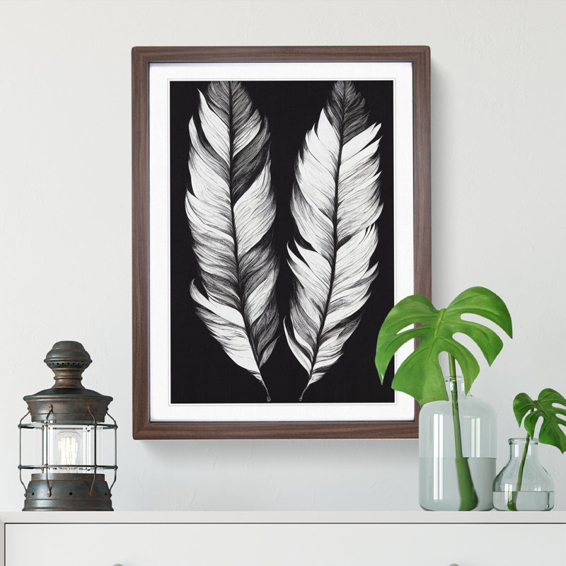 Monochrome Feathers No.1 - Framed Print, 46cm H x 34cm W x 2cm D, Brown Framed