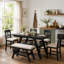 6-Piece Wood Counter Height Dining Table Set with Storage Shelf, Kitchen Table Set with Bench and 4 Chairs,Rustic Style Cushion-1243547882-1243547884