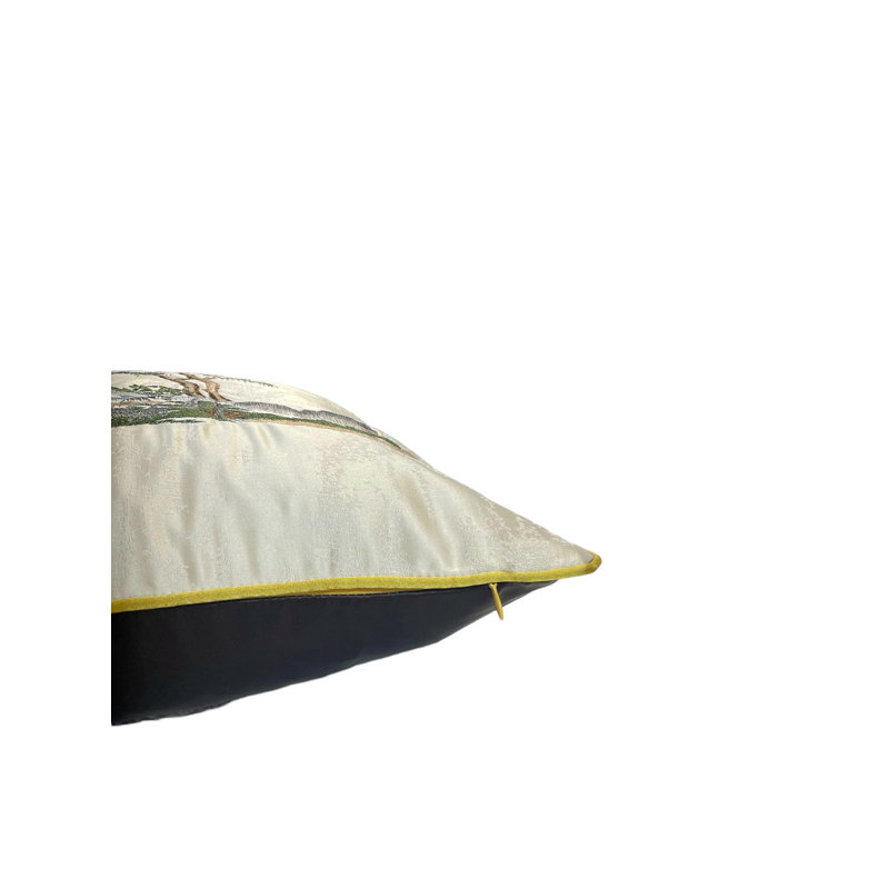  Housse de coussin carré en soie, Ivoire/brun foncé, H 18 po x l 18 po, Carré