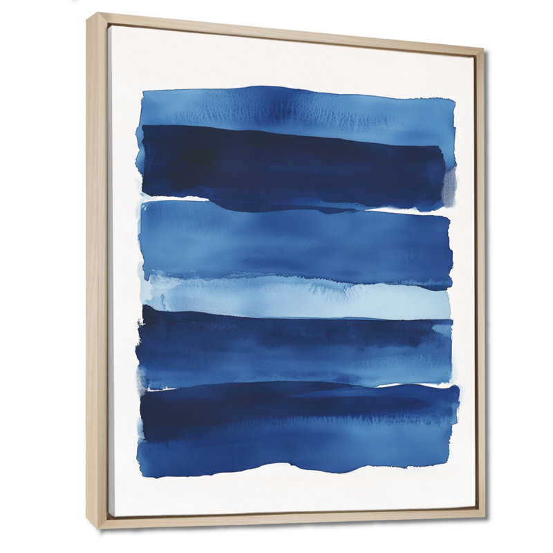 Toile bleu marine, horizon indigo, art abstrait indigo, H 32 po x l 16 po, Cadre naturel flottant