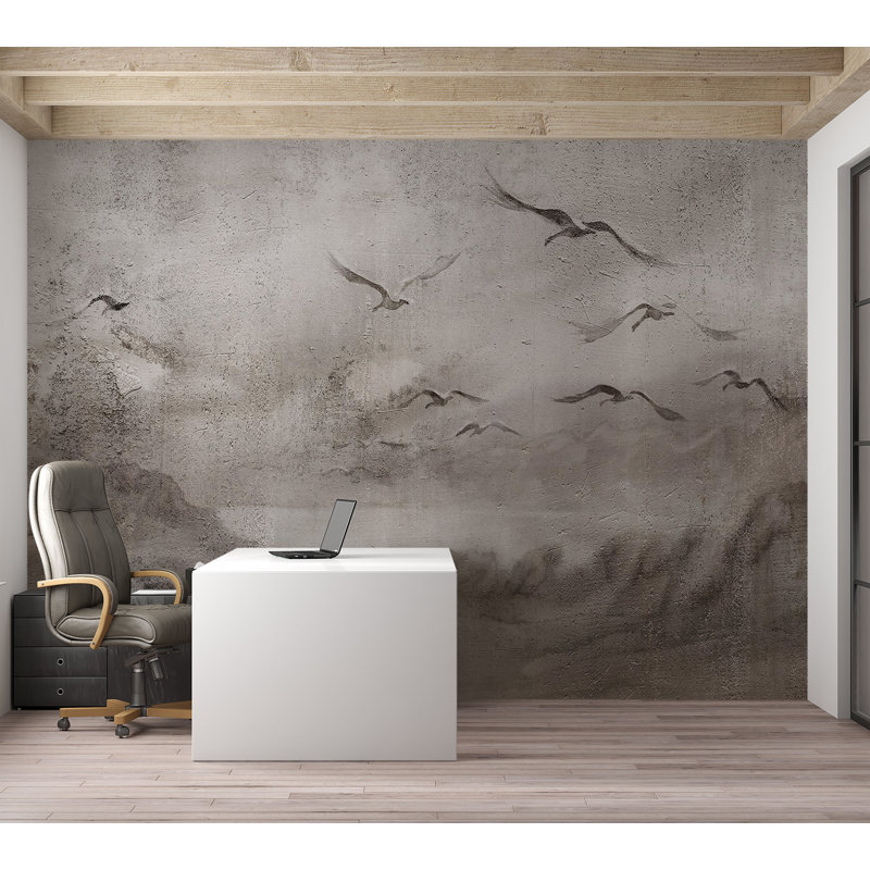 Murale paysage pelez et collez - Vol de cygne, L 100 po x l 135 po