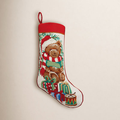 Teddy Bear Embroidered Needlepoint Stocking