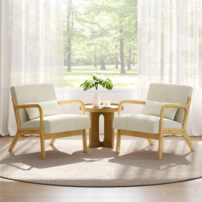 Upholstered Corduroy Armchair and Side Chair, Beige