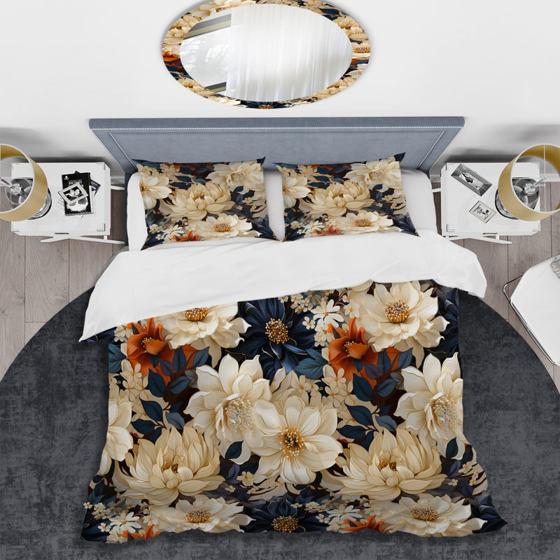 Ensemble de housse de couette à motif mosaïque inspiré de pivoines Serenity III